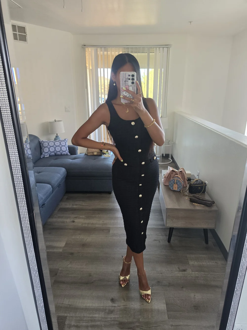 Classic Black Button-Front Midi Dress - Picture 8 of 17